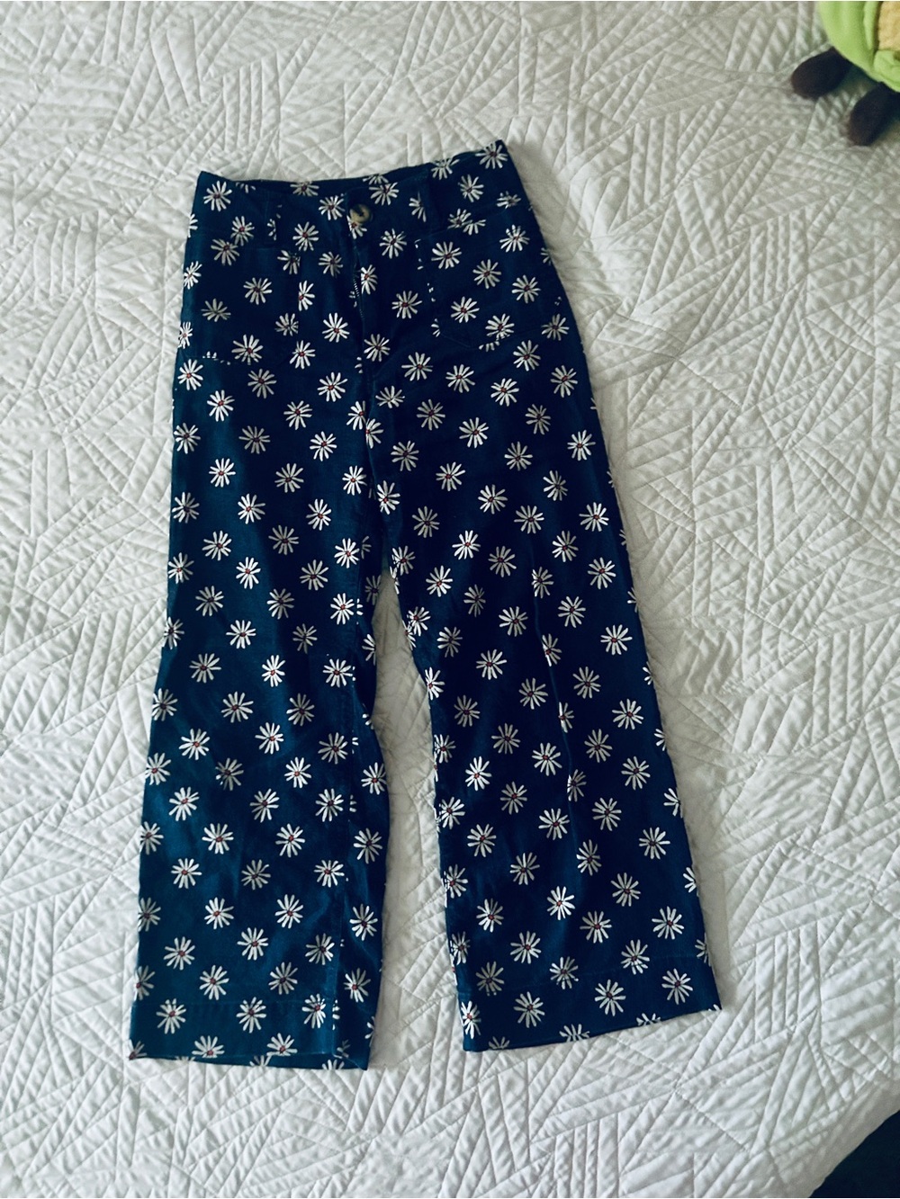 Anthropologie The Collette Wide Leg Cropped Pants w/ Floral Daisy Print